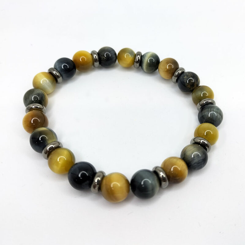 Bracelet Œil de Tigre et Oeil de Faucon Doré